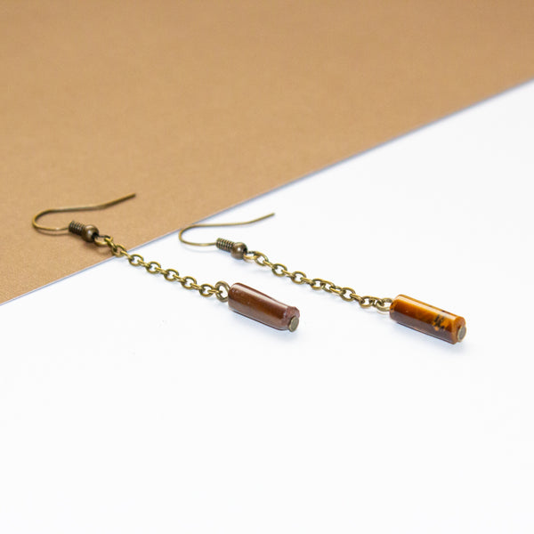 Chain & Tiger's Eye Column Drop Earrings