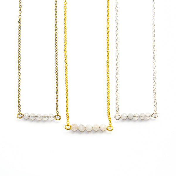 Dainty Rainbow Moonstone Bar Necklace