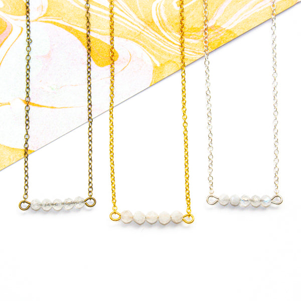 Dainty Rainbow Moonstone Bar Necklace