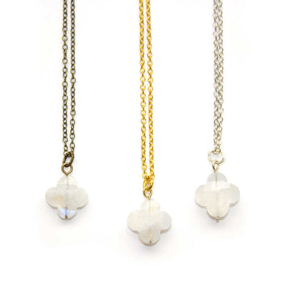 Dainty Rainbow Moonstone Necklace - Flower