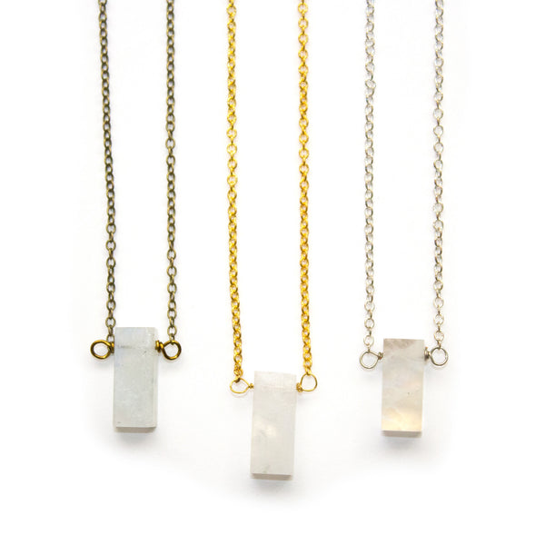 Dainty Rainbow Moonstone Necklace - Rectangle