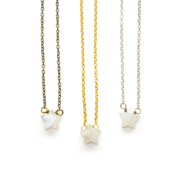 Dainty Rainbow Moonstone Necklace - Star