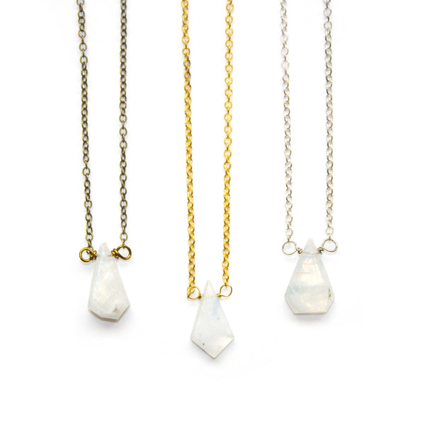 Dainty Rainbow Moonstone Necklace - Teardrop