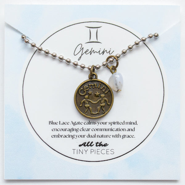 Gemini & Blue Lace Agate Charm Necklace