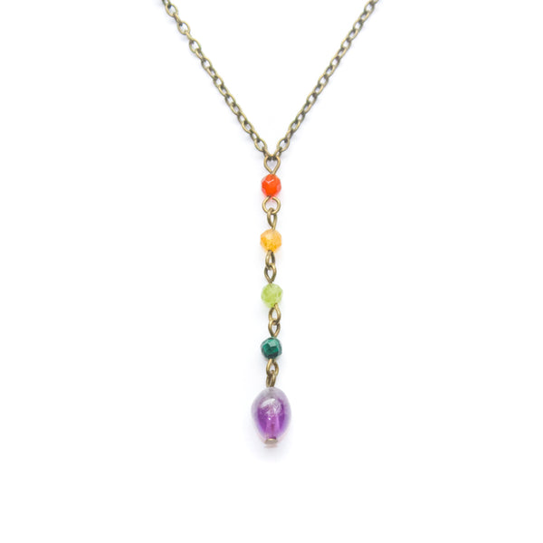 Rainbow Pebble Y Necklace