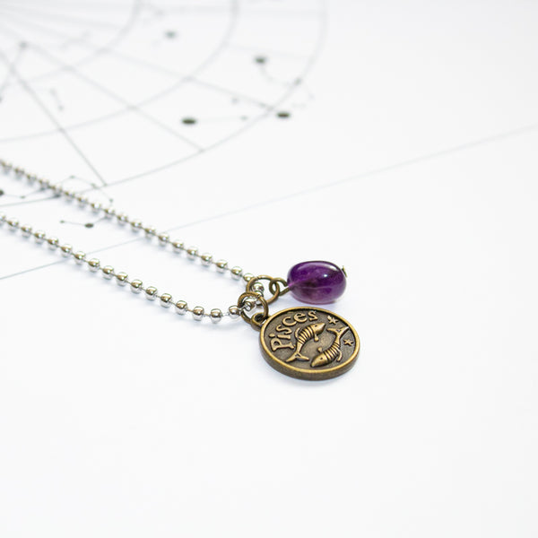 Pisces & Amethyst Charm Necklace