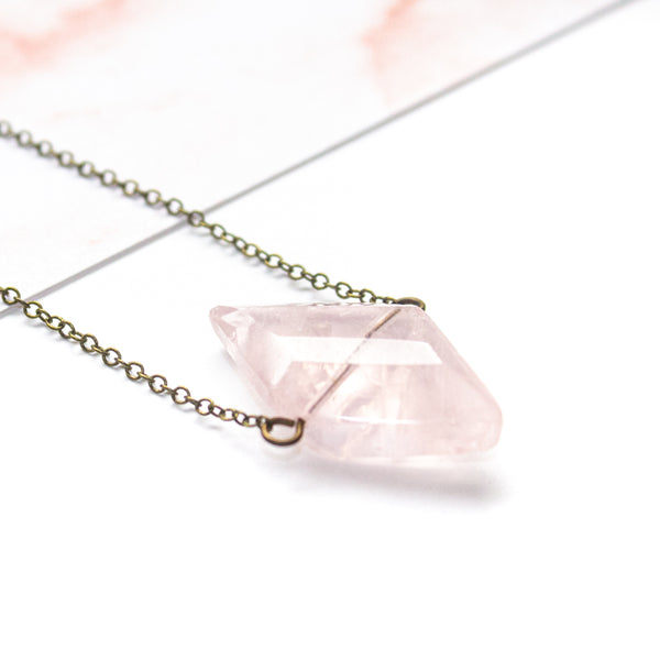 Rose Quartz Diamond Necklace