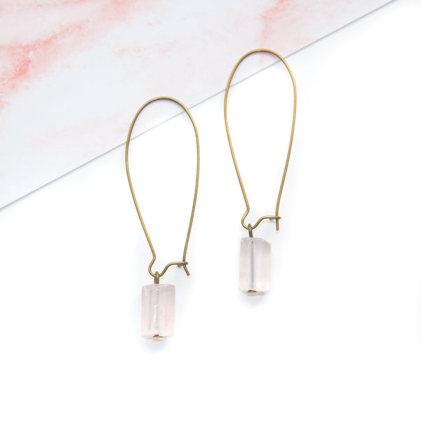 Rose Quartz Long Hoop Earrings
