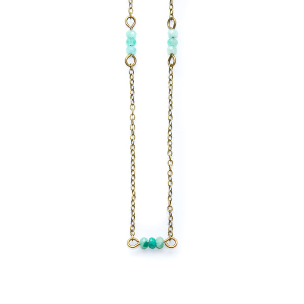 Necklace with amazonite beads on a white background