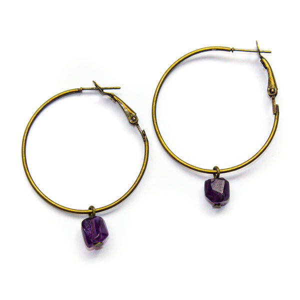 Tiny Amethyst Hoop Earrings
