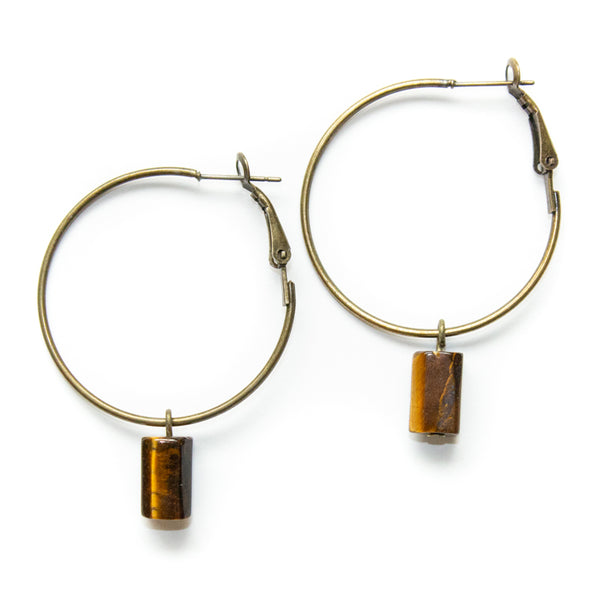 Tiny Tiger's Eye Hoop Earrings