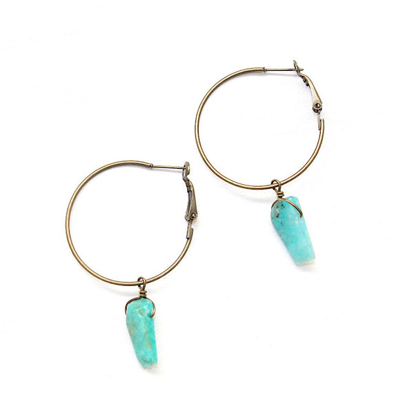 Amazonite Mini Slab Hoop Earrings - Natural Gemstone Jewelry
