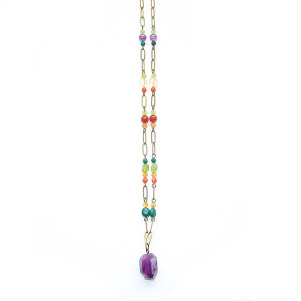 Amethyst Rainbow Beaded Long Necklace