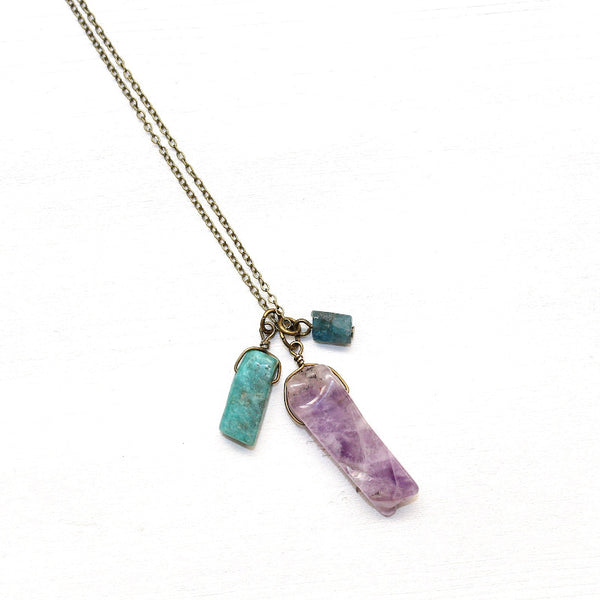 Amethyst, Amazonite, and Apatite Necklace - Natural Gemstone Jewelry