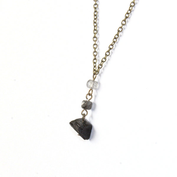Black Tourmaline Raw Drop Necklace - Raw Crystal Jewelry