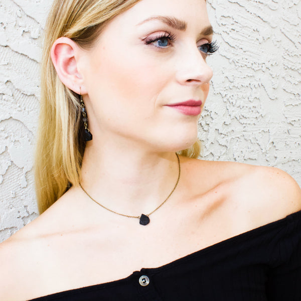 Black Tourmaline Teardrop Necklace - Natural Gemstone Jewelry