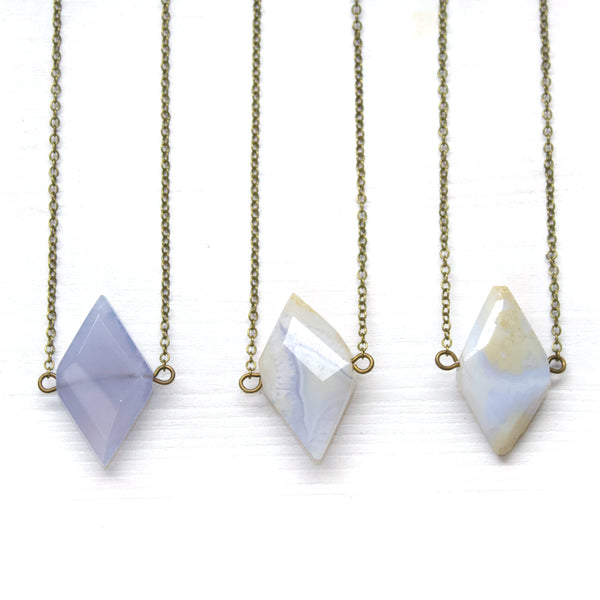 Blue Lace Agate Diamond Necklace - Coastal Collection