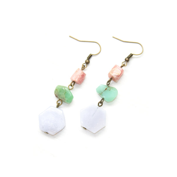 Blue Lace Agate Octagon Drop Earrings - Coastal Collection