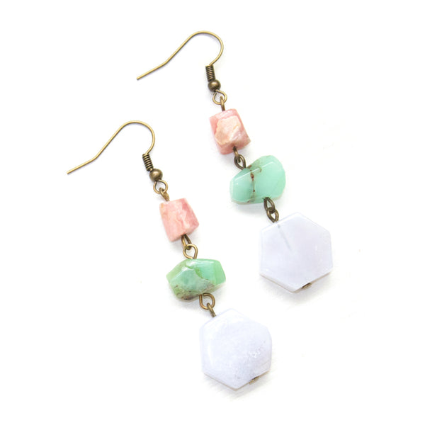 Blue Lace Agate Octagon Drop Earrings - Coastal Collection