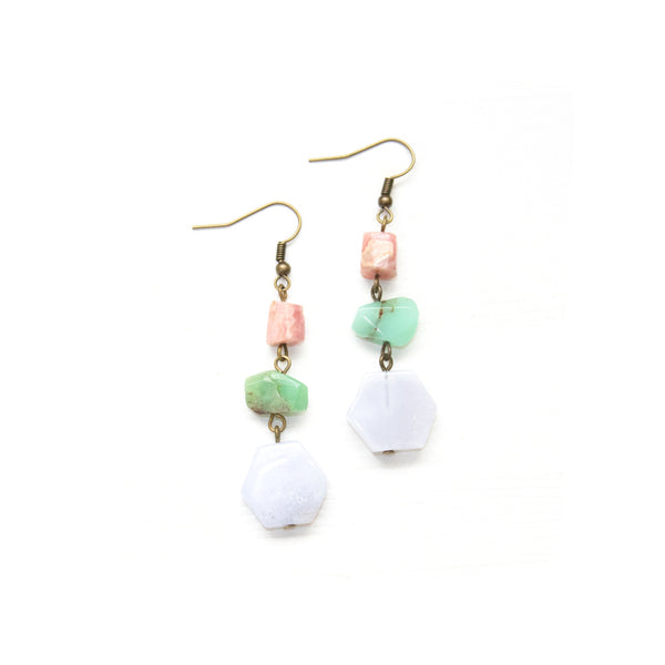 Blue Lace Agate Octagon Drop Earrings - Coastal Collection