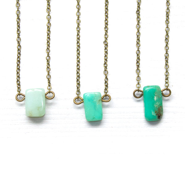 Chrysoprase Tiny Rectangle Necklace - Coastal Collection
