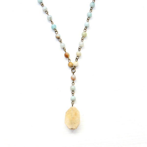 Citrine and Amazonite Y Necklace - Natural Gemstone Jewelry