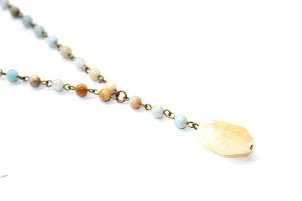 Citrine and Amazonite Y Necklace - Natural Gemstone Jewelry