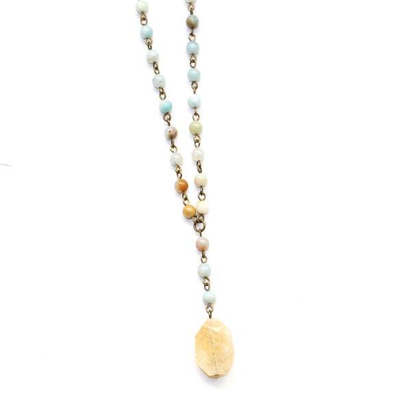 Citrine and Amazonite Y Necklace - Natural Gemstone Jewelry