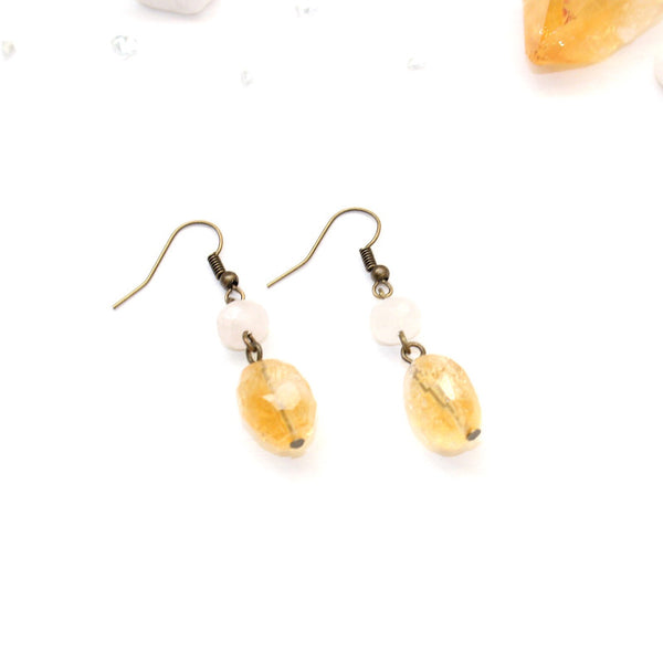 Citrine and Rose Quartz Earrings - Natural Gemstone Jewelry