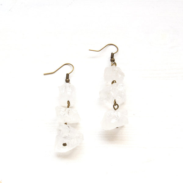 Crystal Quartz Nugget Earrings - Natural Gemstone Jewelry