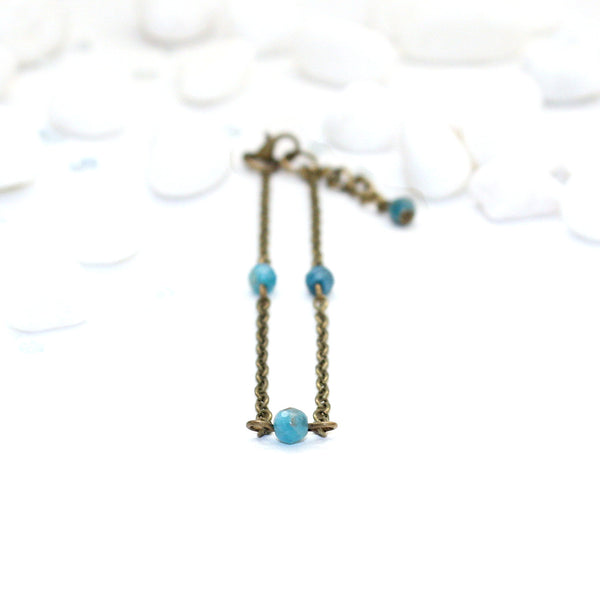 Dainty Beaded Apatite Anklet - Raw Crystal Jewelry