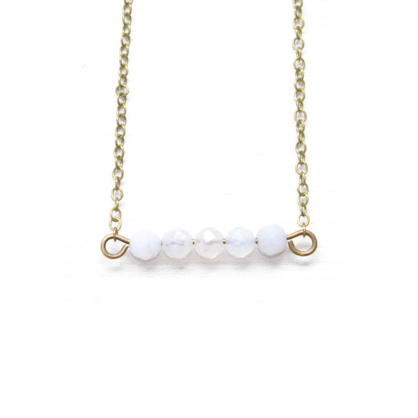 Dainty Blue Lace Agate Bar Necklace - Coastal Collection