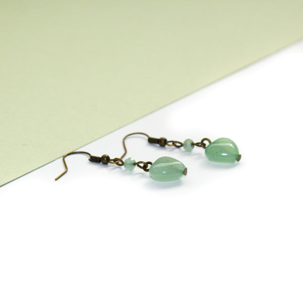 Dainty Green Aventurine Heart Earrings