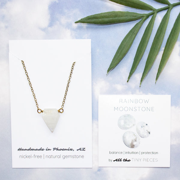 Dainty Rainbow Moonstone Necklace - Diamond