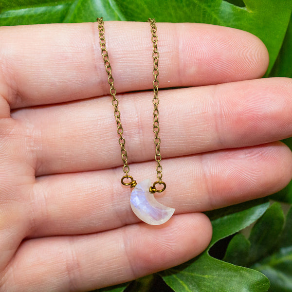 Dainty Rainbow Moonstone Necklace - Moon