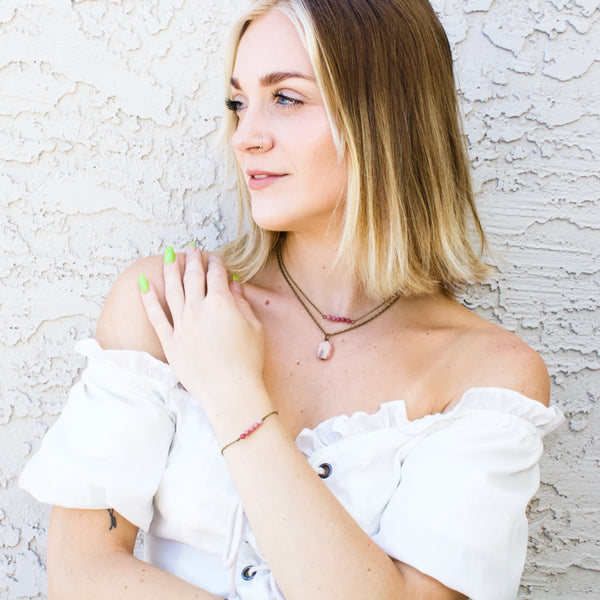 Dainty Rhodochrosite Bar Bracelet - Coastal Collection