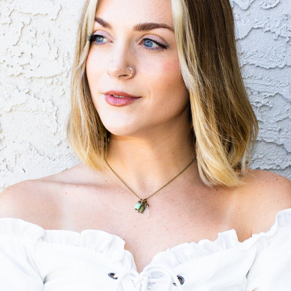 Chrysoprase, Crystal and Turtle Drop Necklace - Coastal Collection