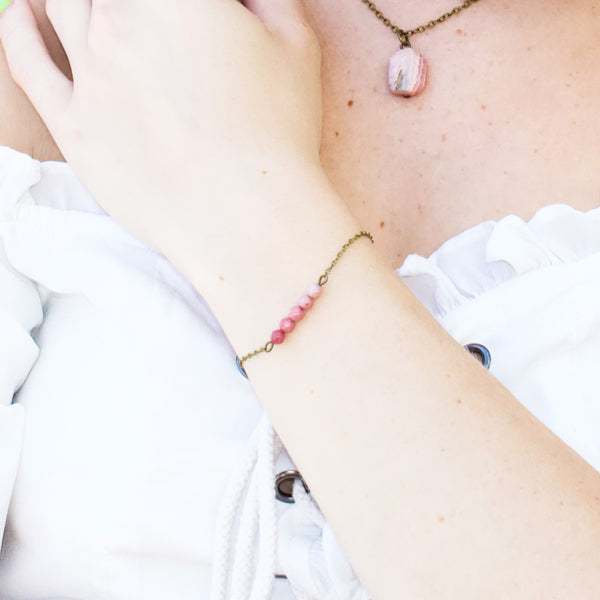 Dainty Rhodochrosite Bar Bracelet - Coastal Collection