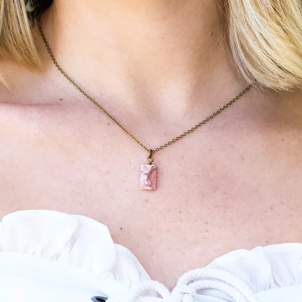 Rhodochrosite Small Slab Necklace - Coastal Collection