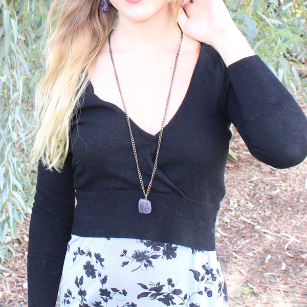 Large Raw Amethyst Necklace - Asteroid Necklace