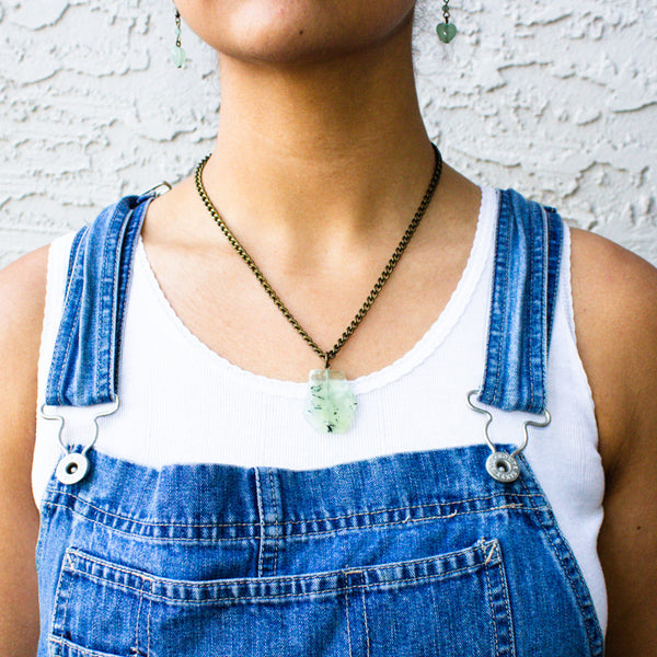 Prehnite Faceted Slab Necklace Model