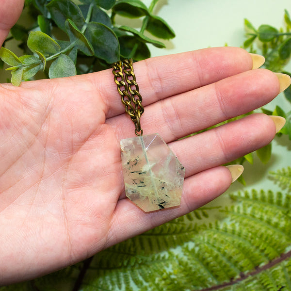 Prehnite Faceted Slab Necklace Up Close