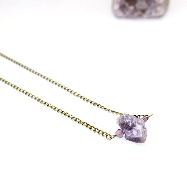 Raw Amethyst Necklace - Raw Gemstone Jewelry