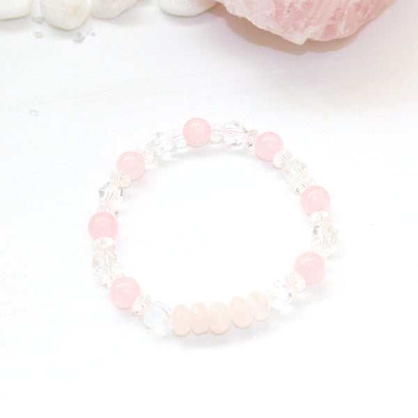 Rose Quartz and Crystal Quartz Stretch Bracelet - Natural Gemstone Jewelry
