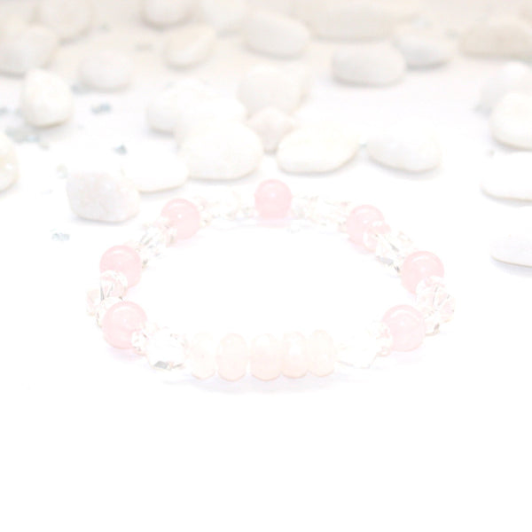 Rose Quartz and Crystal Quartz Stretch Bracelet - Natural Gemstone Jewelry