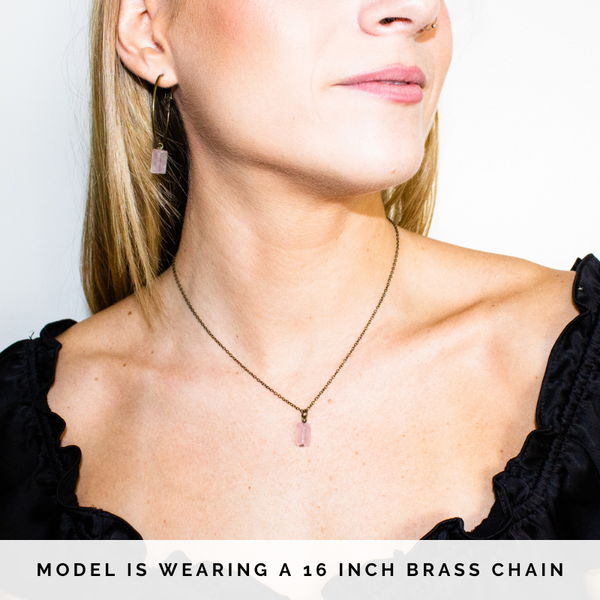 Rose Quartz Necklace Brass Chain