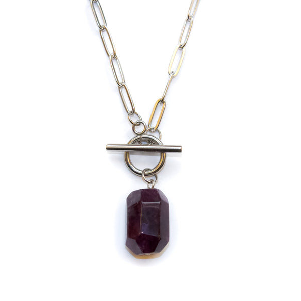 Amethyst Barrel Toggle Necklace