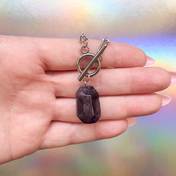 Amethyst Barrel Toggle Necklace