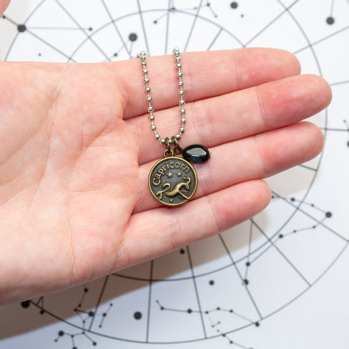 Capricorn & Black Agate Charm Necklace