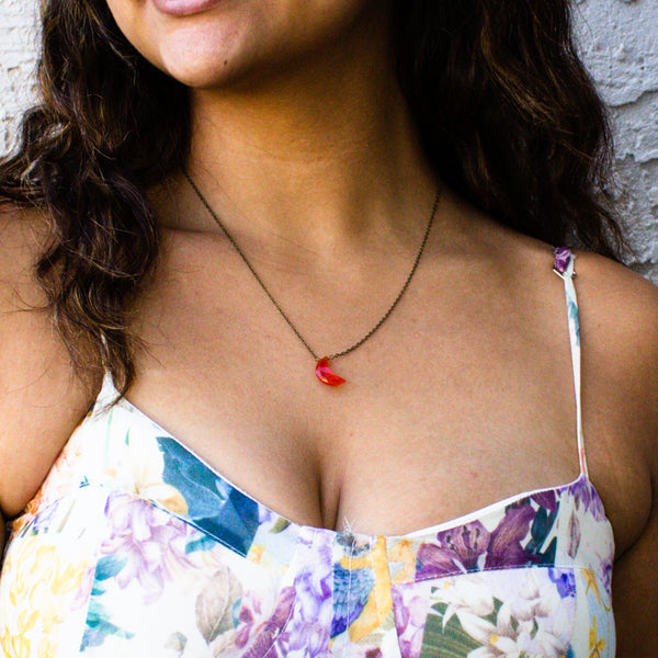 Dainty Carnelian Moon Necklace